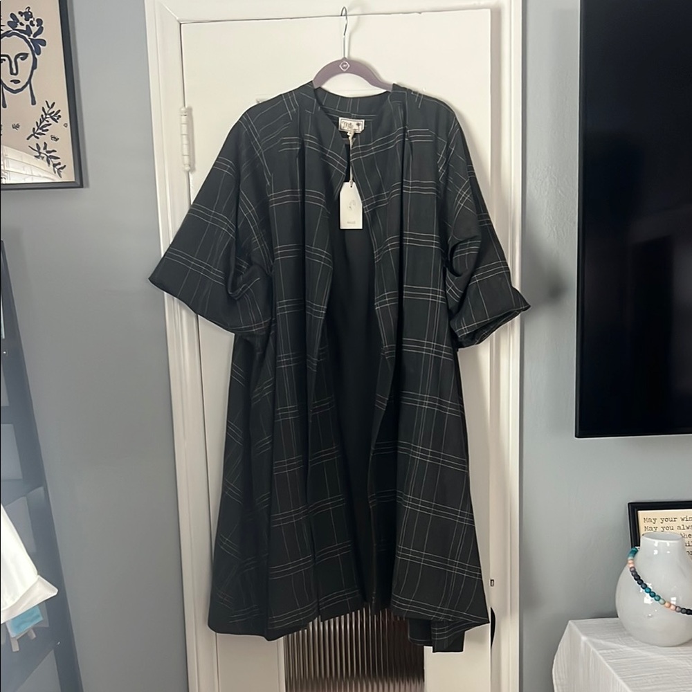 Gray and White Windowpane Pea Coat XL